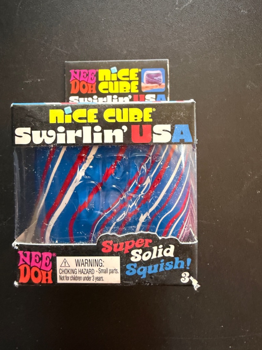 New Nee Doh Nice Cube SWIRL Swirlin USA Red/White/Blue Super Solid Squish Needoh